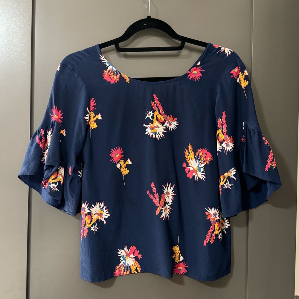 Madewell Silk Navy Cactus Blouse XS